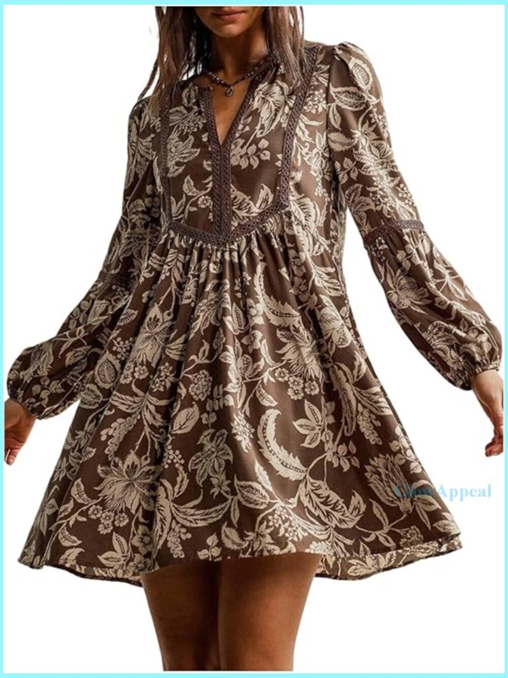 Boho Floral V-Neck Puff Sleeve A-Line Short Dress Casual Wear